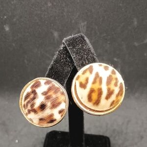 Brown and Gold Animal Print Faux Fur Clip On Earrings